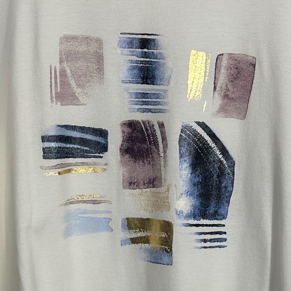 Chico's sz 2 (lg.) long sleeved tee shirt, off white, abstract design, fall - Picture 2 of 8